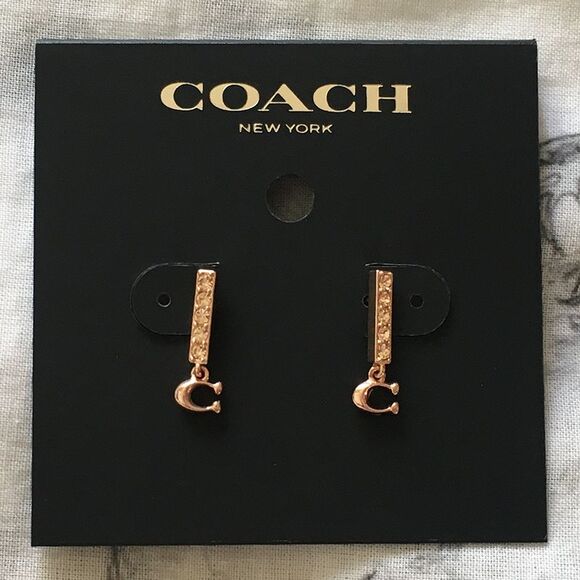 ❤︎ COACH ❤︎  Signature Pave Bar Stud Earrings 91446 - Picture 1 of 2